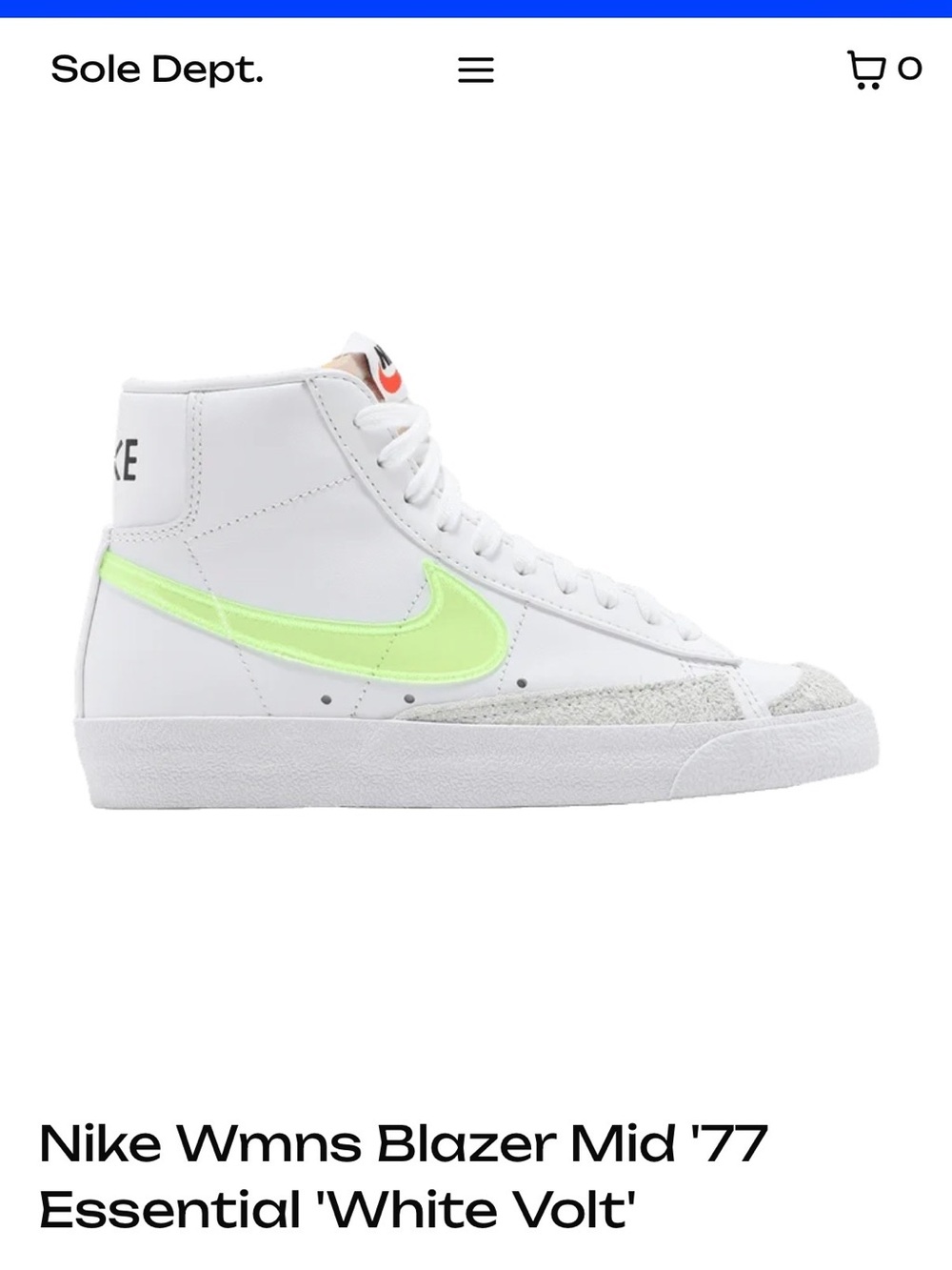 Nike Blazer Mid 77 Essential White Volt Sneakers Women’s 8